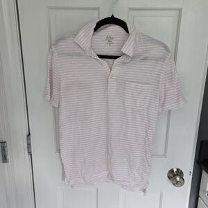 J.Crew Pink/White Striped Slub Cotton Polo Shirt - Men's Size Small
